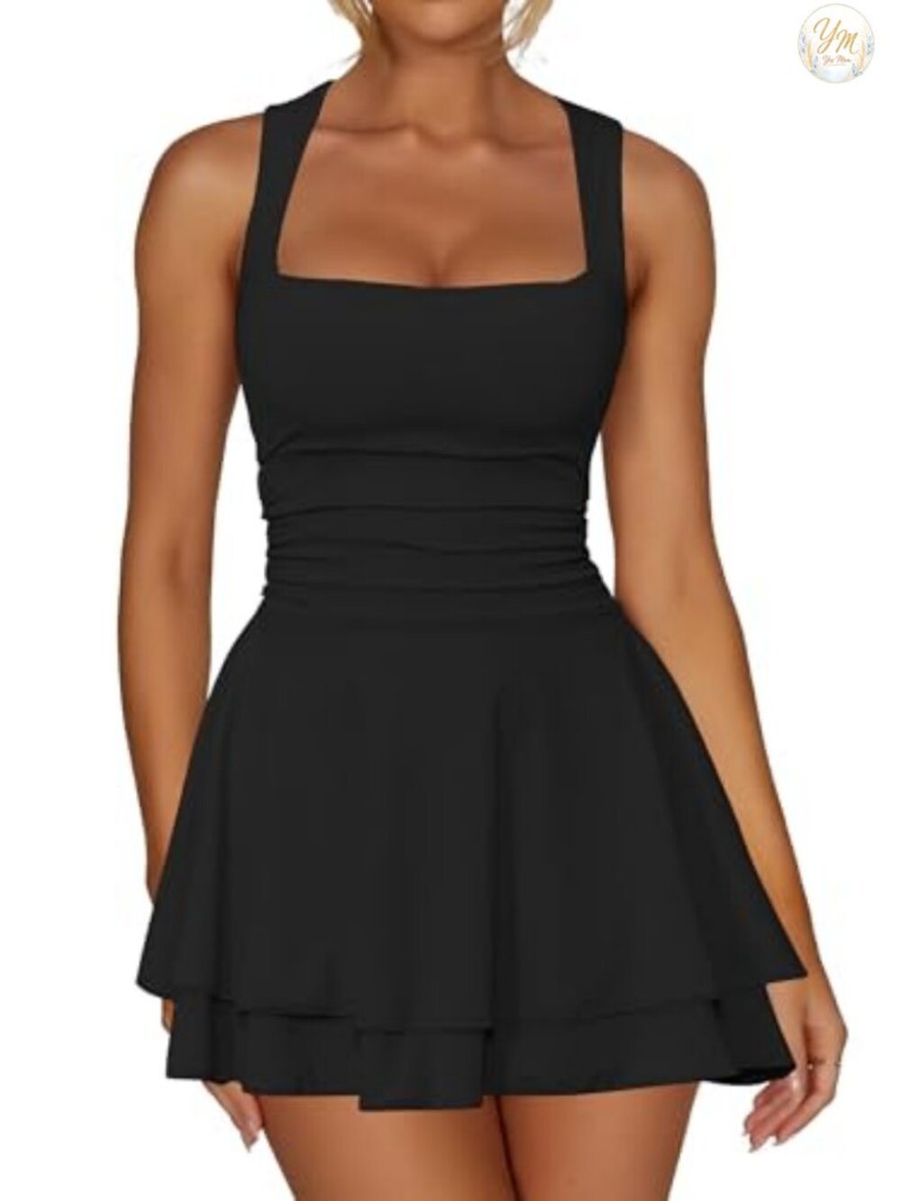 Square Neck Ruffle Hem Bodycon Mini Dress Party Club